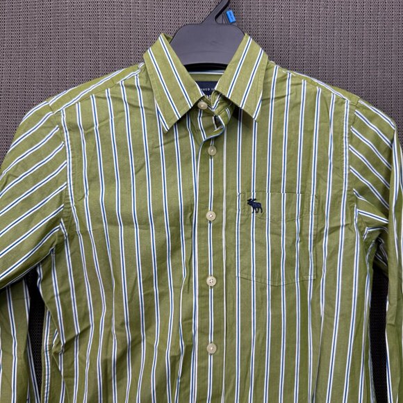 Abercrombie Mens Size XL Green & White Striped Long Sleeve Button-Down Shirt - Picture 9 of 9